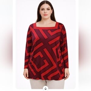 Liz Claiborne Red & Black Geometric Long Sleeve Dress | XXL | NWT